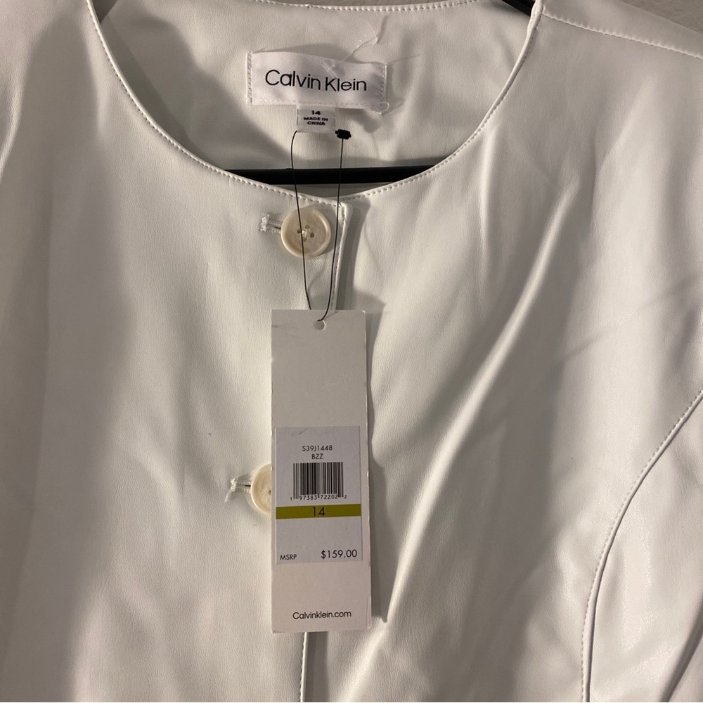 Calvin Klein Women's Mid Button Up Faux Leather / Polyester White Blazer Size 14